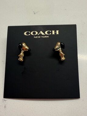 COACH Gold-tone & Black Snoopy Stud Earrings